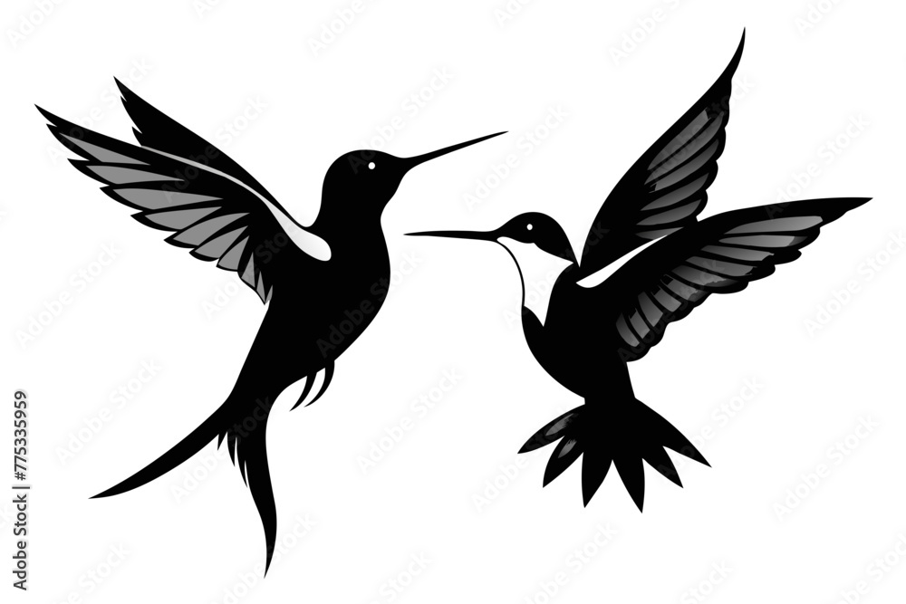 Fototapeta premium silhouette image,Hummingbird bird,vector illustration,white background 