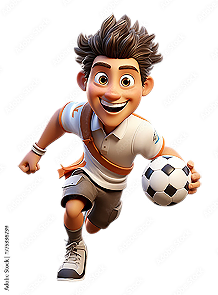 3d cartoon character of stylized soccer player carrying the ball, generative ai