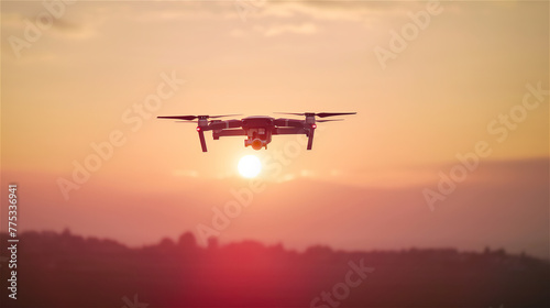 Obraz na płótnie Drone flying during sunset. w salonie