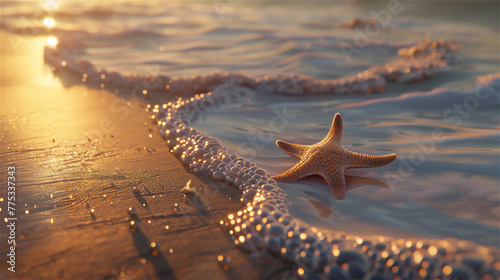Obraz na płótnie Starfish on the beach near the water edge. w salonie