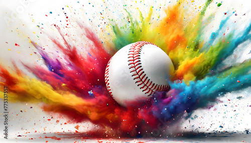 Wallpaper Mural Vivid Burst: Colorful Rainbow Holi Paint Powder Explosion with Baseball in Foreground Torontodigital.ca