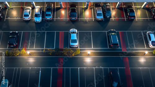 Obraz na płótnie Semi crowded mall car parking, above view. w salonie