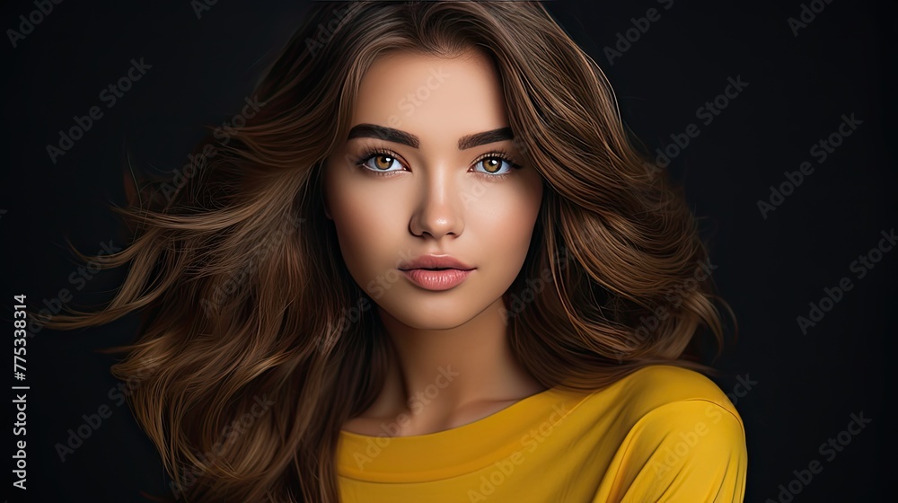 Fototapeta premium The perfect image of a beautiful brown-haired girl. Feminine image of natural beauty. Illustration for beauty and fashion magazine.