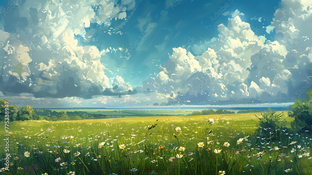 Fototapeta premium Summer landscape illustration