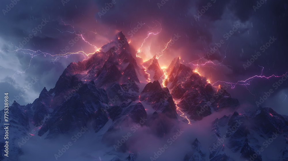 drama of lightning illuminating mountain peaks during a thunderstorm