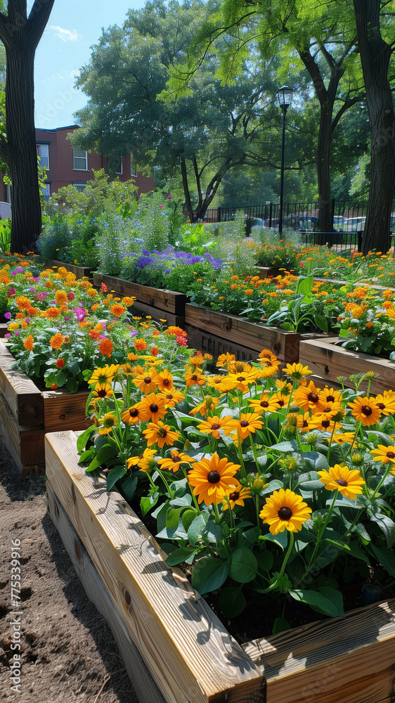 Raised Bed Urban Flower Garden Community Park Summer Container Gardening
