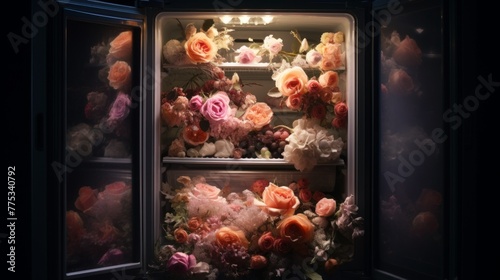 Artistic Floral Arrangements in Open Display Cooler. How To Keep Flowers Fresh In Fridge