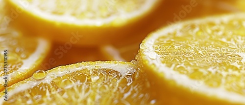  Close-up of lemons with slices and water droplets inside