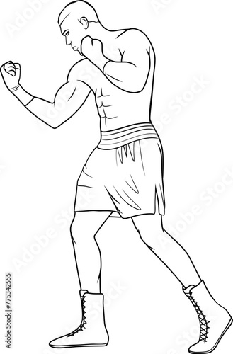 boxer standing vector outline illustration
