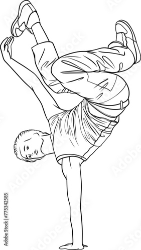 Man breakdancer in stand-up vector outline illustration