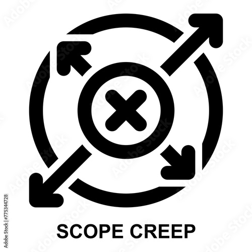 scope creep, uncontrolled, scope, reach, creep, project management expanded agile outline icon for web mobile app presentation printing