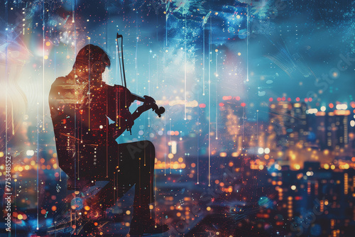 A man playing a violin in a cityscape © mila103