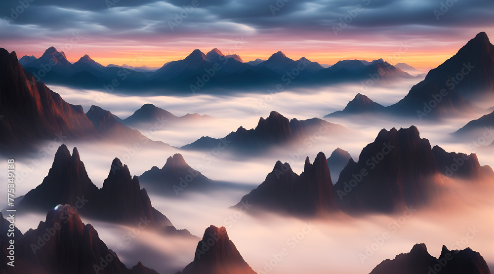 Aerial view, sunrise over the mountains, sunrise over fog and hills, Wall Art for Home Decor, Wallpaper and Background for Mobile Cell Phone, Smartphone, Cellphone, desktop, laptop, Computer, Tablet