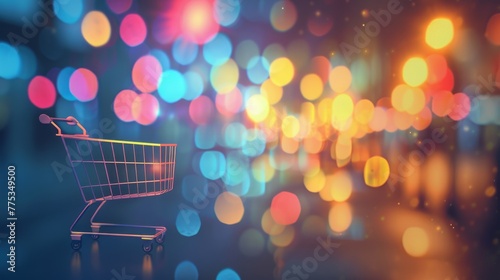 Enigmatic blurred bokeh background with enhanced e-commerce design and logistics elements, ideal for retail and online shopping concepts