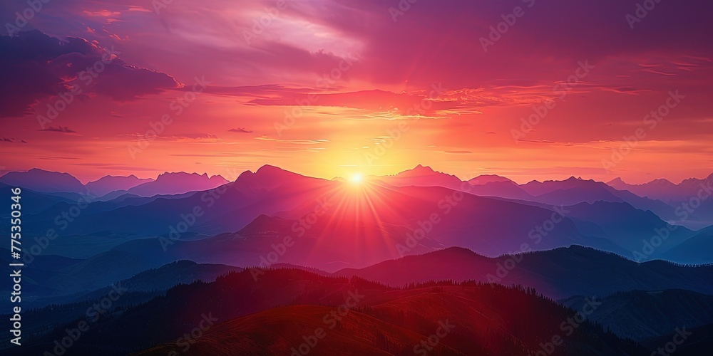 In the summer, the mountains look beautiful at sunset In the summer, the mountains look beautiful at sunset