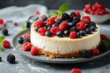Perfect cheesecake on table with fresh natural berries, sweet food