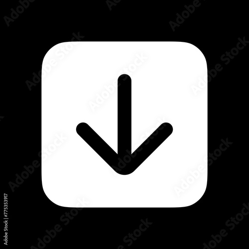 Vector single arrow chevron down icon. Black, white background. Perfect for app and web interfaces, infographics, presentations, marketing, etc.