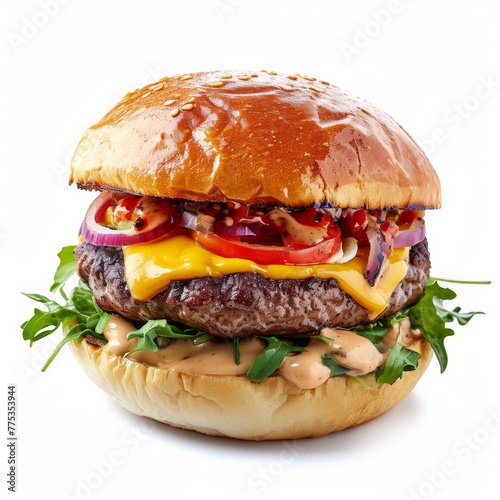 Delicious Burger Snack: Isolated Fast-Food Temptation