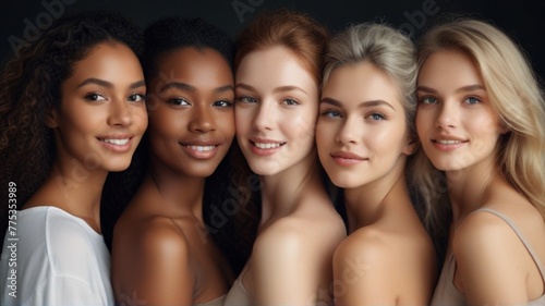 Portrait of five multiracial beautiful women smiling