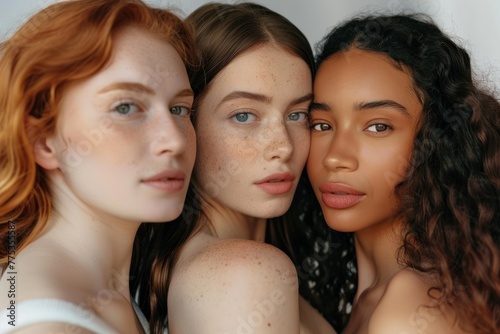 Portrait of diverse group of beautiful women with natural beauty and glowing smooth skin photo