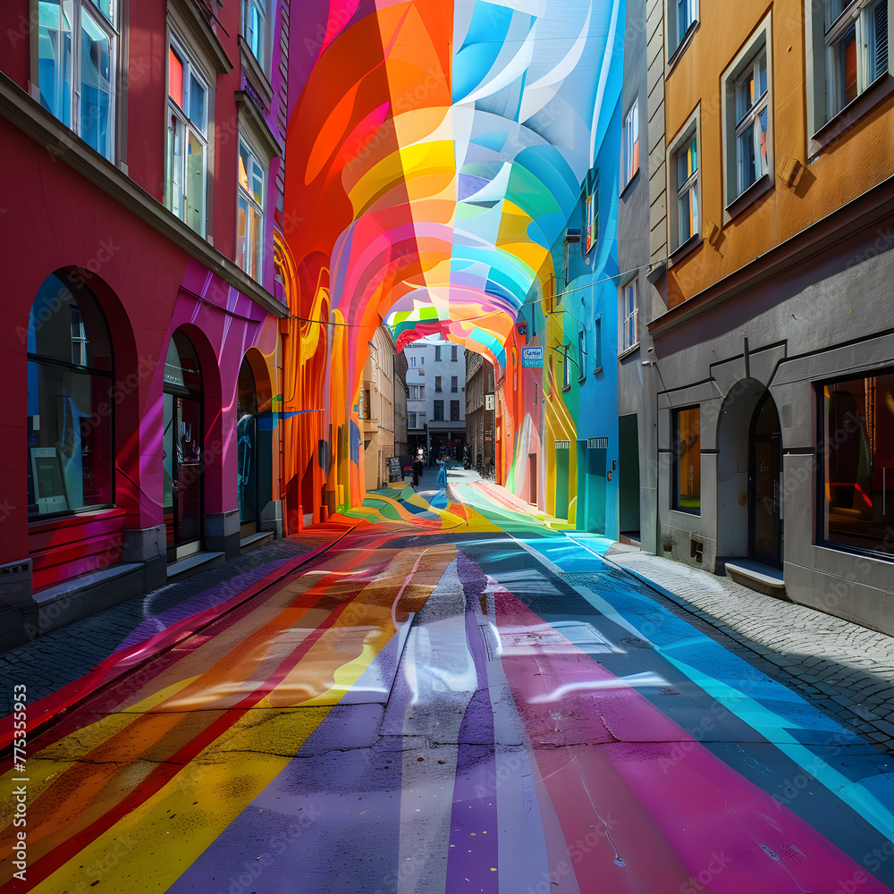 Naklejka premium street transformed into interactive art installation