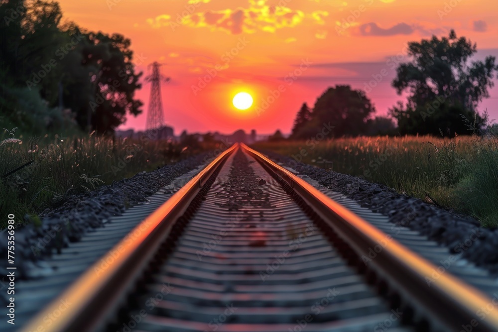 Fototapeta premium railway track in the sunset