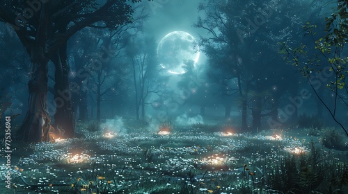 Fairy circle in a moonlit glade