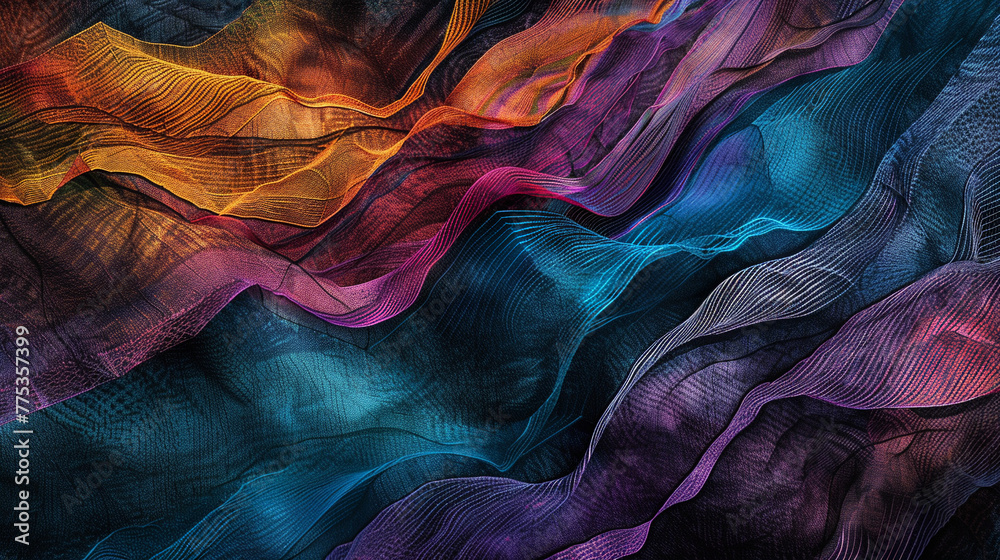 Creative bright colors wavy fabrics. Abstract background, textured canvas. - obrazy, fototapety, plakaty 