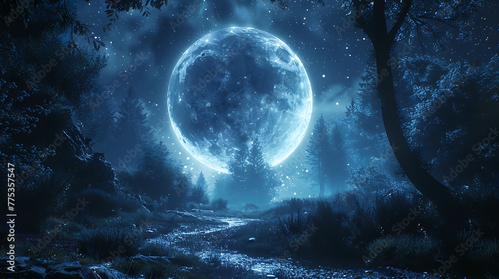 Fairy circle in a moonlit glade - obrazy, fototapety, plakaty 