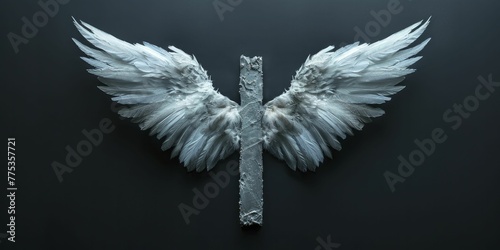 Shadows of angel wings creating a cross, purity black background for angelic protection.