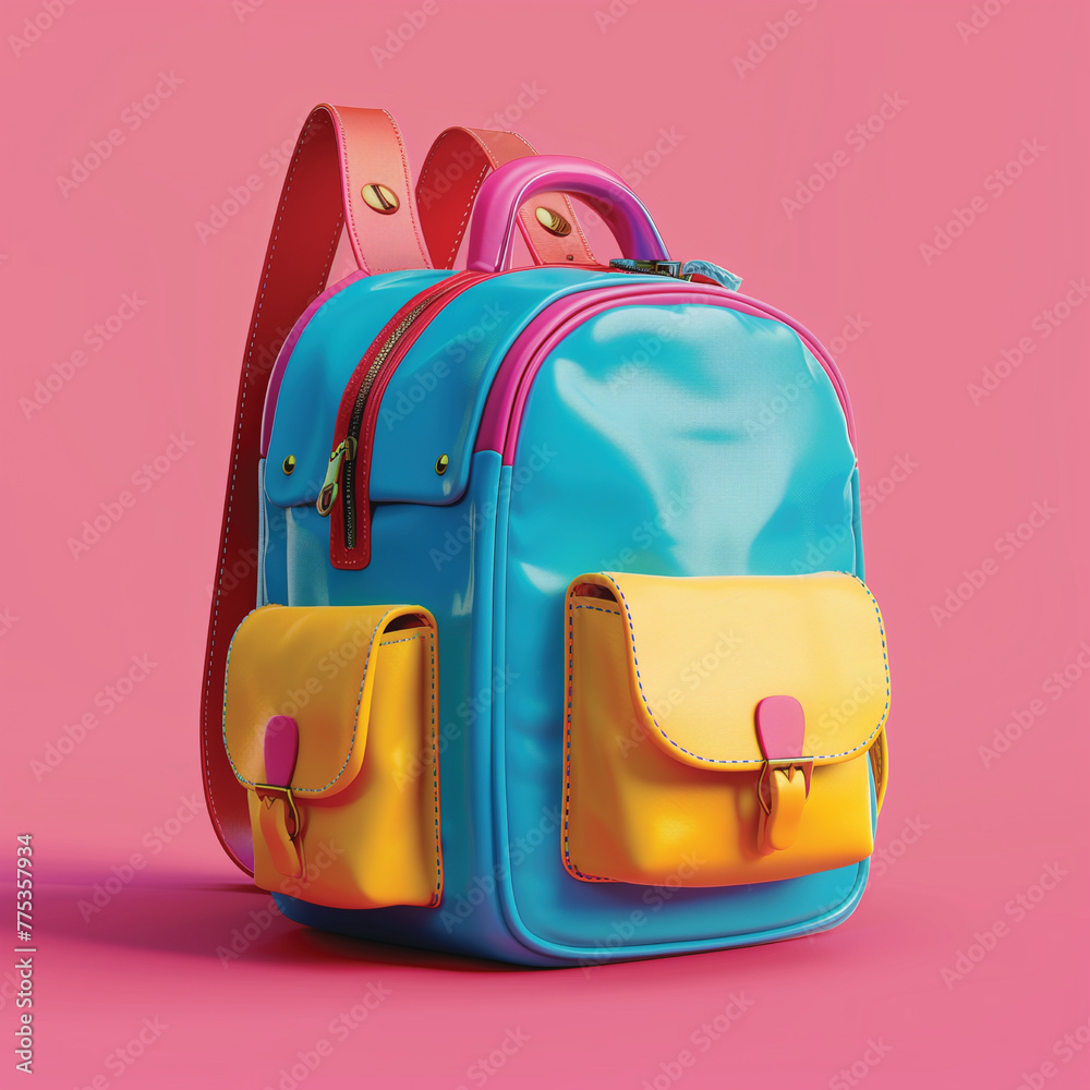 Back to School: Stylish Bag Isolated on Colorful Backdrop Back to School: Stylish Bag Isolated on Colorful Backdrop