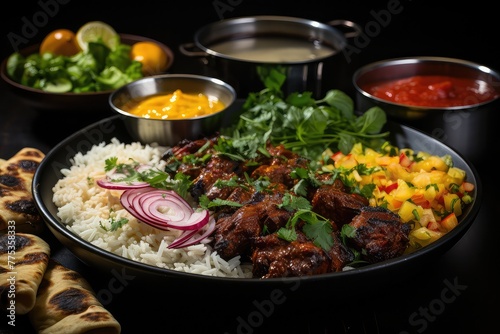 delicious array of Pakistani dishes unfolds on a vibrant table. From aromatic biryani to flavorful kebabs, the visual feast captures the richness of Pakistani cuisine.