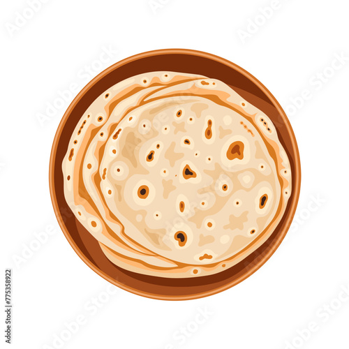Vector illustration, Chapati, or Indian flatbread, isolated on white background.