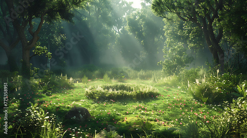 Fairy ring in a forest glade photo