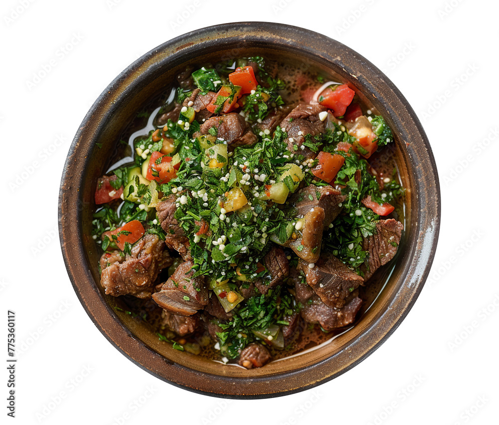 Lamb tagine with tabbouleh on transparent background