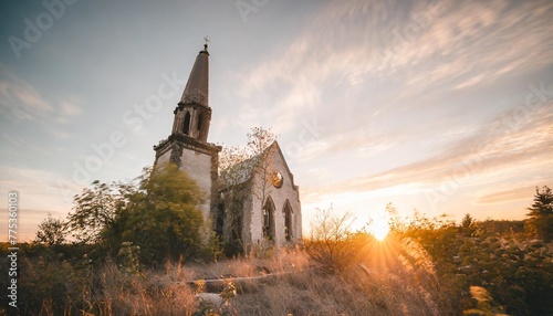abandoned apocalyptic church reclaimed by nature