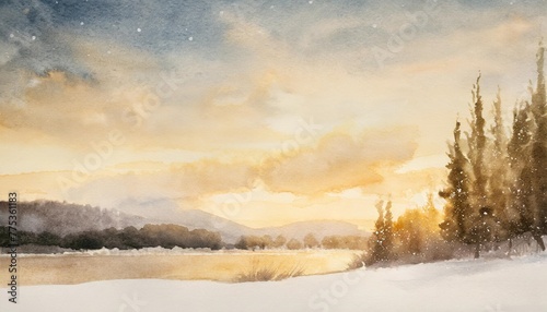 watercolor night winter nature background