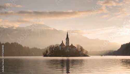 beautiful view of island on lake bled slovenia photo
