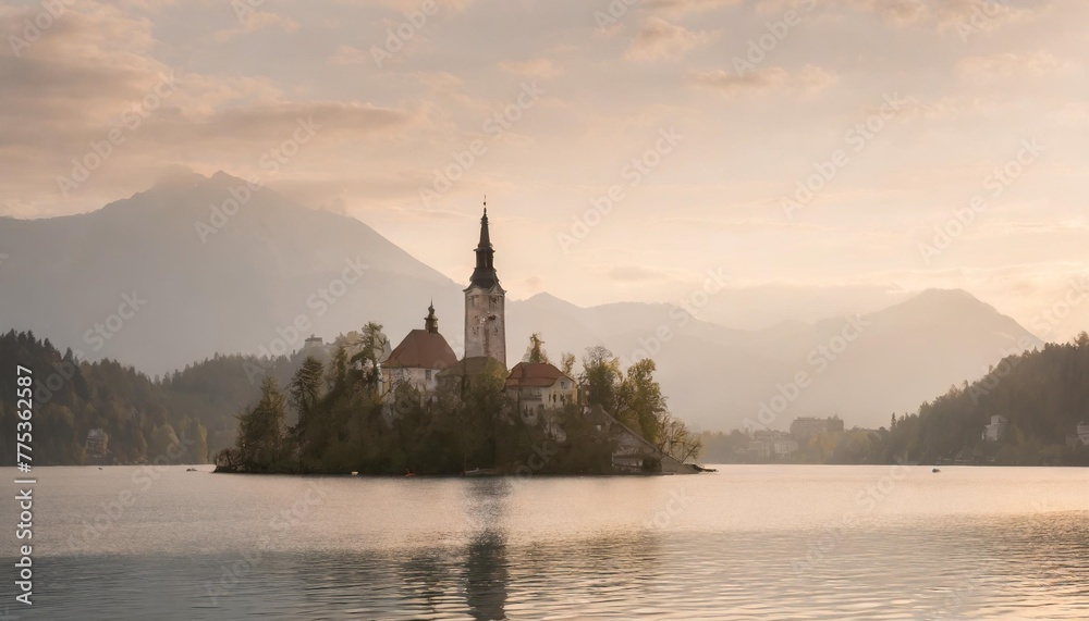 beautiful view of island on lake bled slovenia