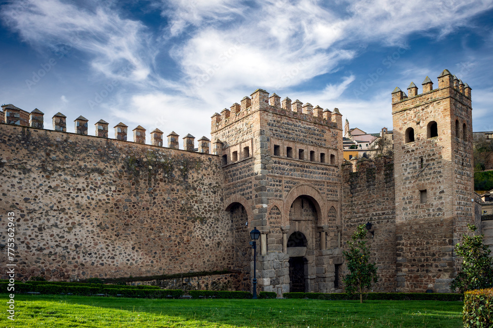 Puerta de Alfonso VI in the monumental wall of access to the world heritage city of Toledo, Castilla la Mancha, Spain