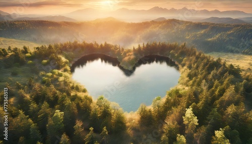 a heart shaped lake in the middle of untouched nature a concept illustrating the issues of nature conservation bio products and the protection of forests and woodlands in general 3d rendering
