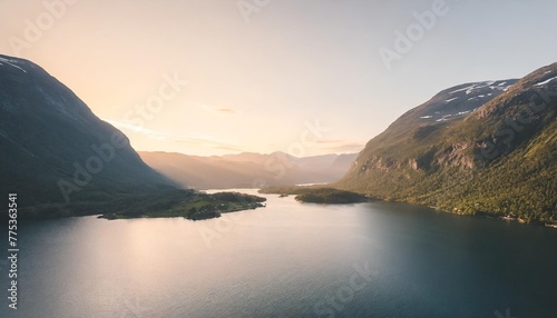 lake and mountains landscape in norway travel scenery scandinavian nature aerial view