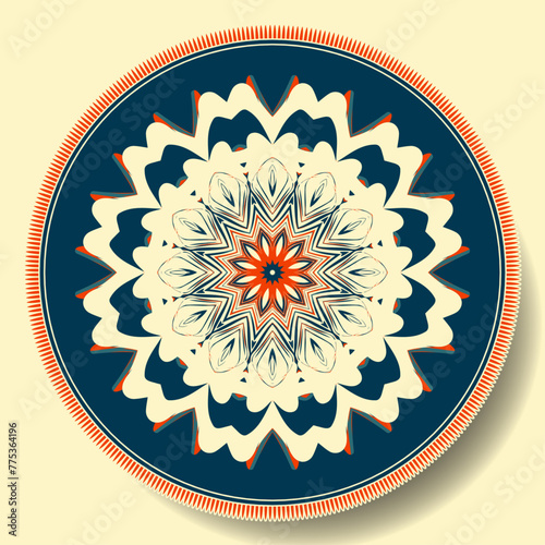 Round frame on yellow background, workpiece for your design. Decorative ornamental elements and motifs for round plate, decor, textile and print design.