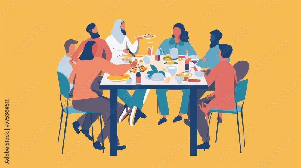 Image of people sitting at a table during negotiations or lunch in war. This prompt demonstrates how shared nutrition can promote dialogue and peaceful resolution of conflict. ::3 --no text, titles