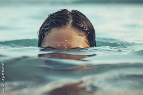 Woman peaking head out of water