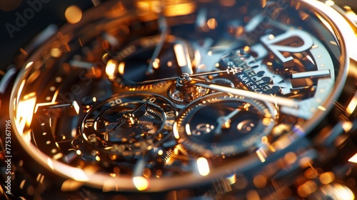 Luxurious wristwatch showcase with detailed face, gloss finish, and high quality macro shot