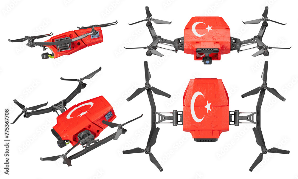 Red Drones Displaying the Turkish Flag with White Crescent and Star in Flight Red Drones Displaying the Turkish Flag with White Crescent and Star in Flight