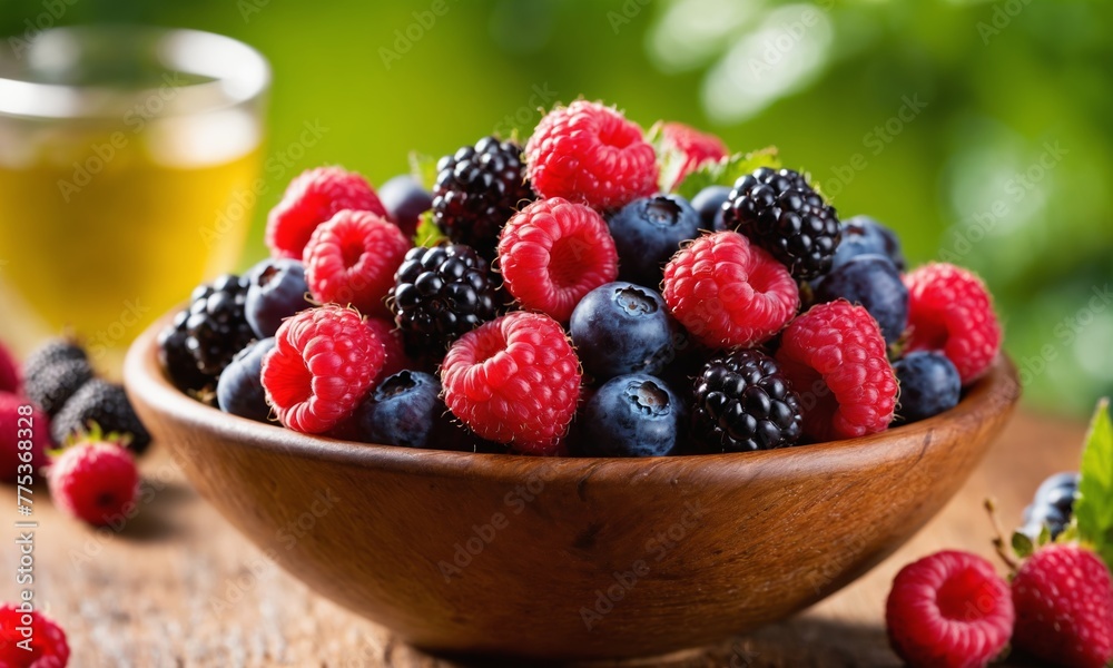 Fresh Raspberries and Blueberries in close-up Fresh Raspberries and Blueberries in close-up