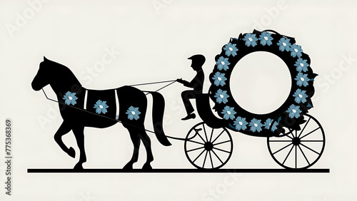 Winter Wedding Horse and Carriage Blue Flowers Decoration, Empty Coach for Customisation photo