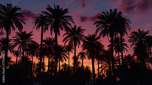 Majestic Palms Silhouetted Against Marrakech Sunset. Desert Oasis at Dusk Palm Trees Bathed in Marrakech Light.  © Art by Afaq